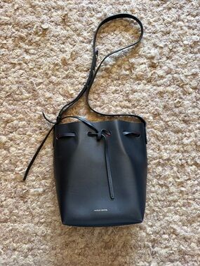 Mansur Gavriel Black Leather Drawstring Mini Bucket Crossbody